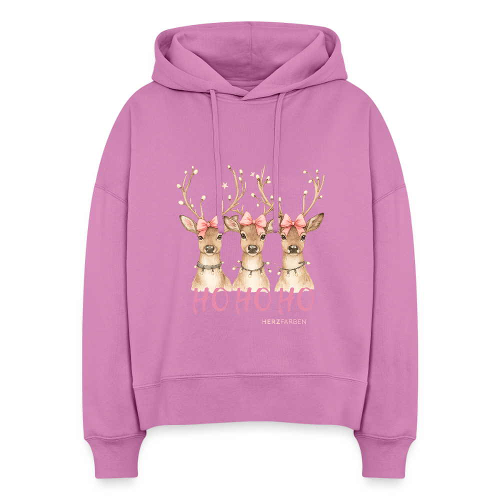 Bio Hoodie „Ho Ho Ho – Reindeer“ 🎄🦌 – Nachhaltig & festlich - Pink