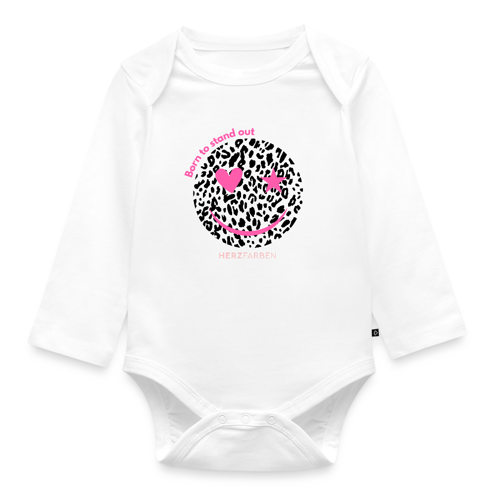 Born to stand out Baby Bio Langarm Body – Leo Smiley Babybody in Pink & Schwarz - Weiß