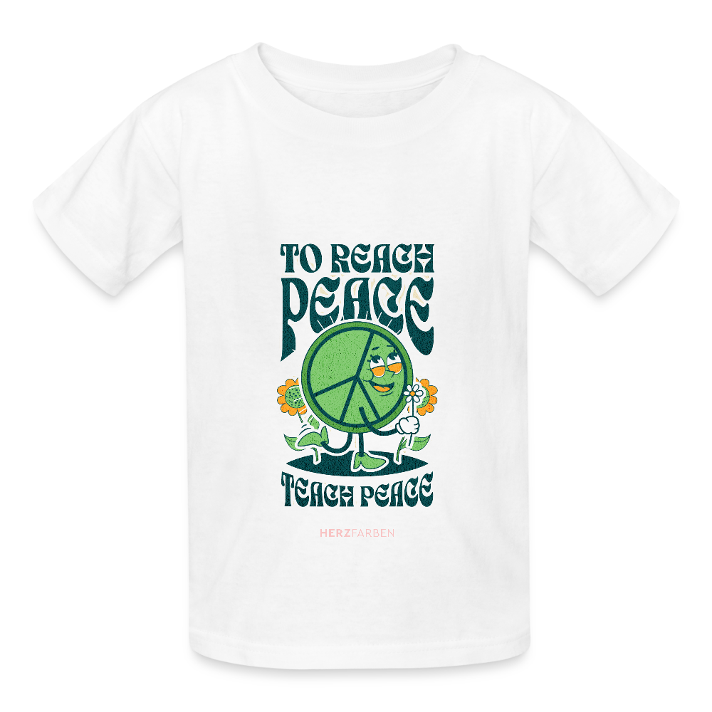 To Reach Peace – Teach Peace Kinder T-Shirt | Peace Shirt aus Baumwolle - Weiß