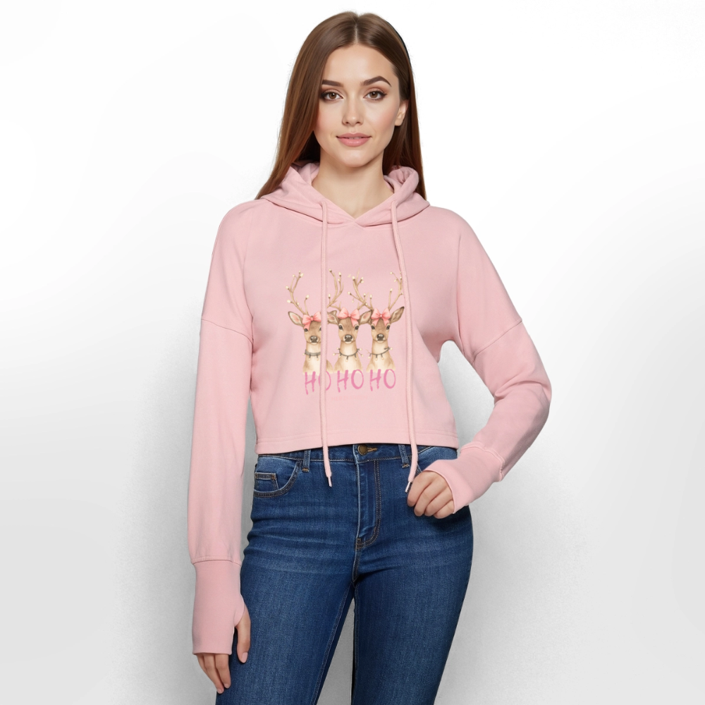 Cropped Hoodie „Ho Ho Ho – Reindeer“ 🦌🎀 - Hellrosa