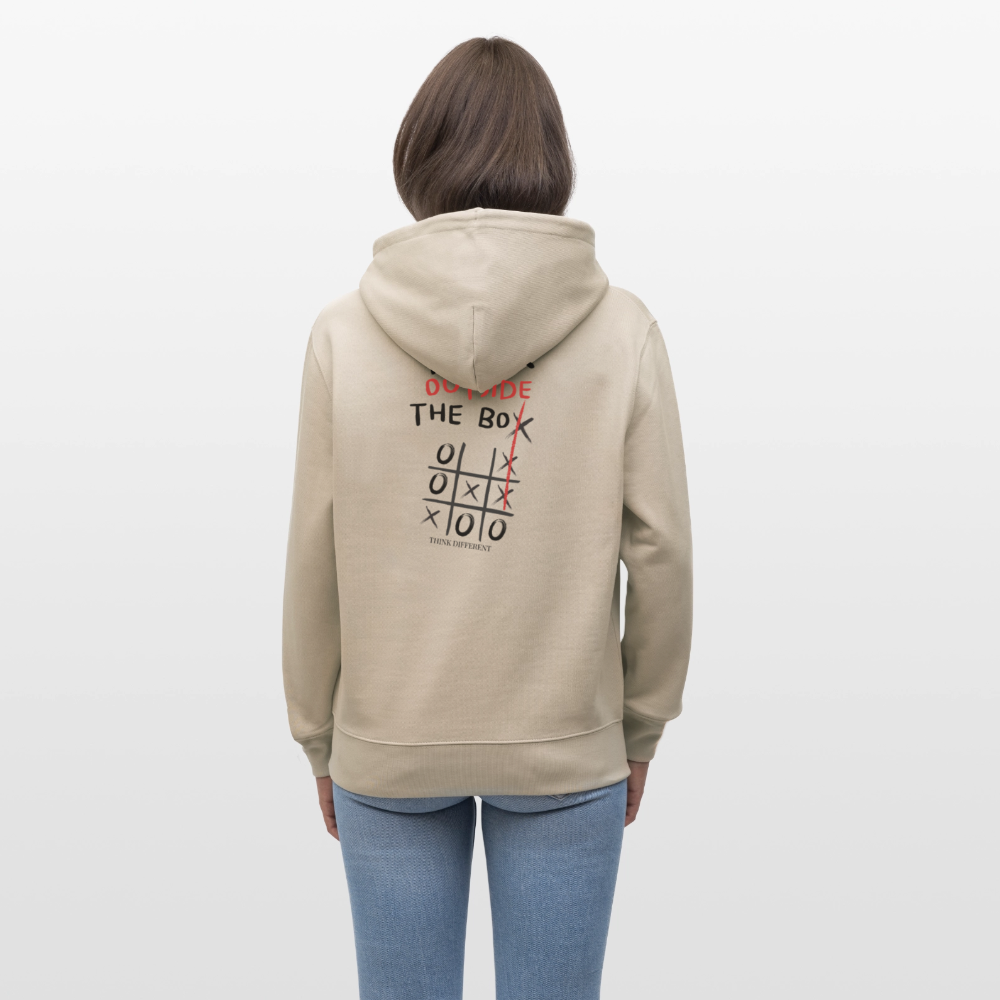 Hoodie „Think outside the box“ – Kreativer Sprüche Hoodie aus 100% Bio-Baumwolle - Beige