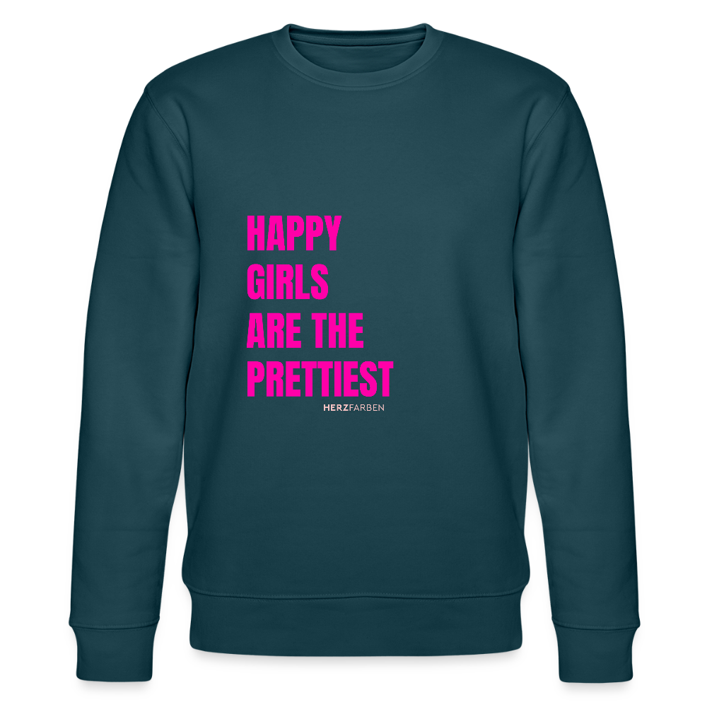 Frauen-Sweatshirt „Happy Girls are the Prettiest“ – 100% Bio-Baumwolle, nachhaltig & stylisch - Dunkles Petrol
