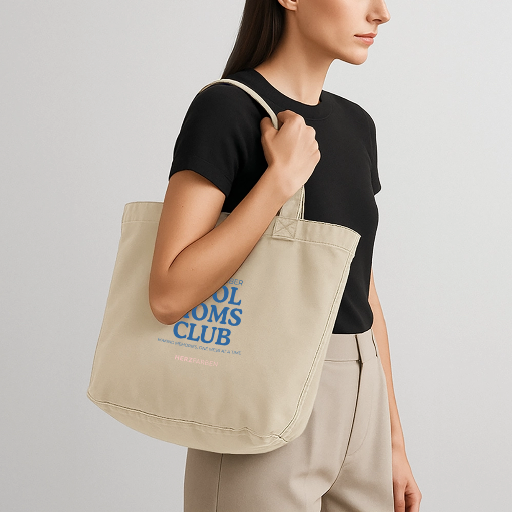 Vintage-Washed Shopper „Cool Moms Club“ | 100% recycelte Baumwolle | Nachhaltige Tasche für Mamas - Vintage Sand