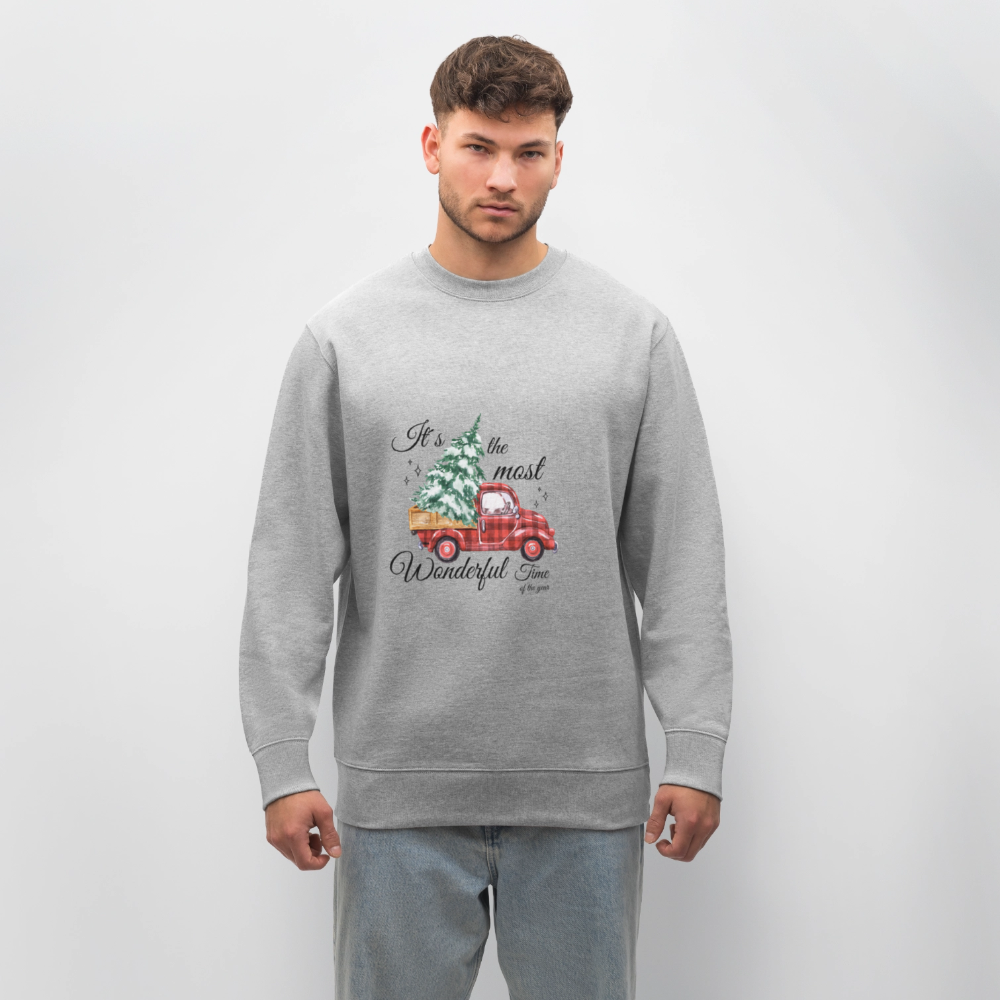 Weihnachts-Sweatshirt „Red Truck with Tree“ – 100% Bio-Baumwolle, nachhaltig & gemütlich 🎄✨ - Grau meliert