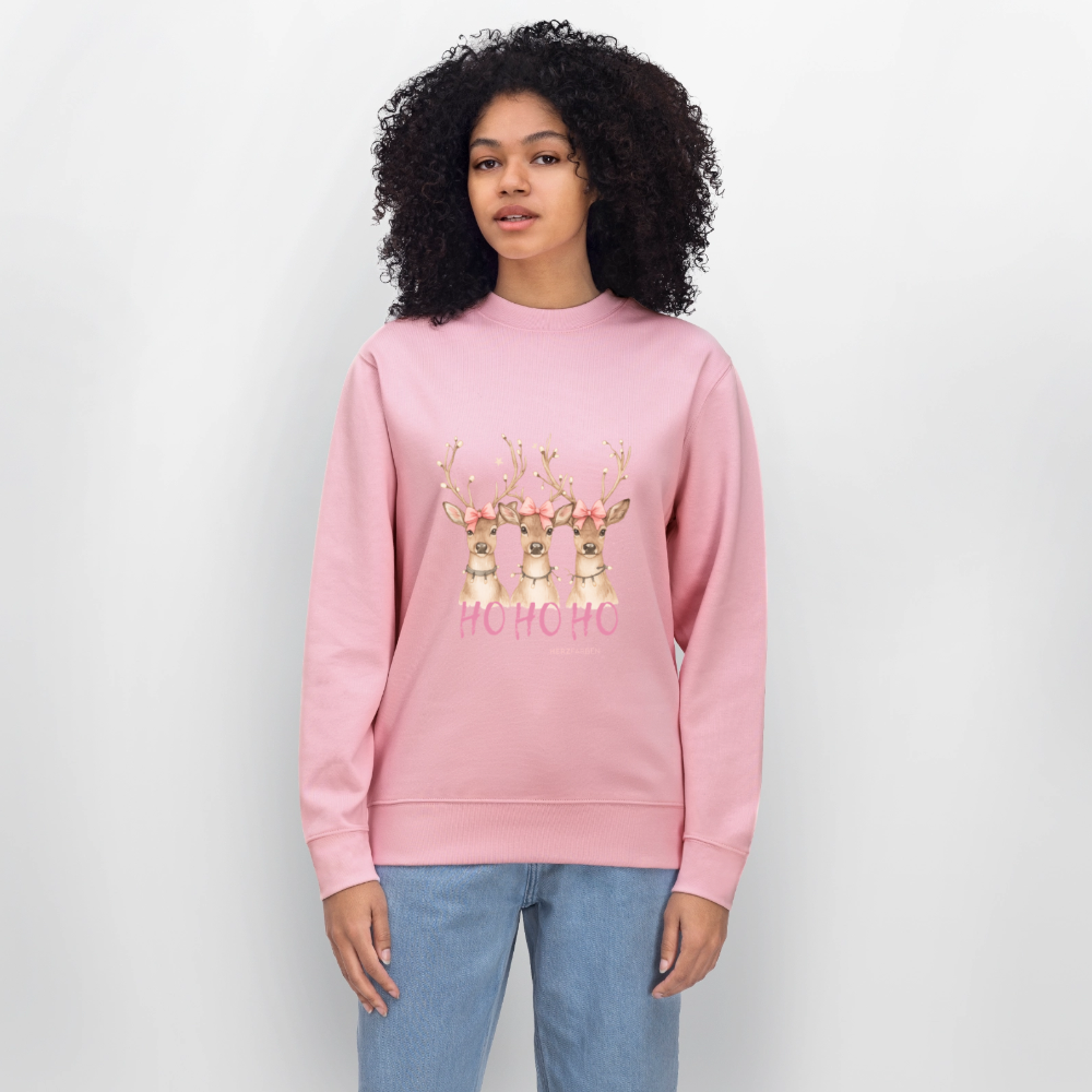 Bio Sweatshirt „Ho Ho Ho – Reindeer“ 🎄🦌 – Nachhaltig & festlich - Hellrosa