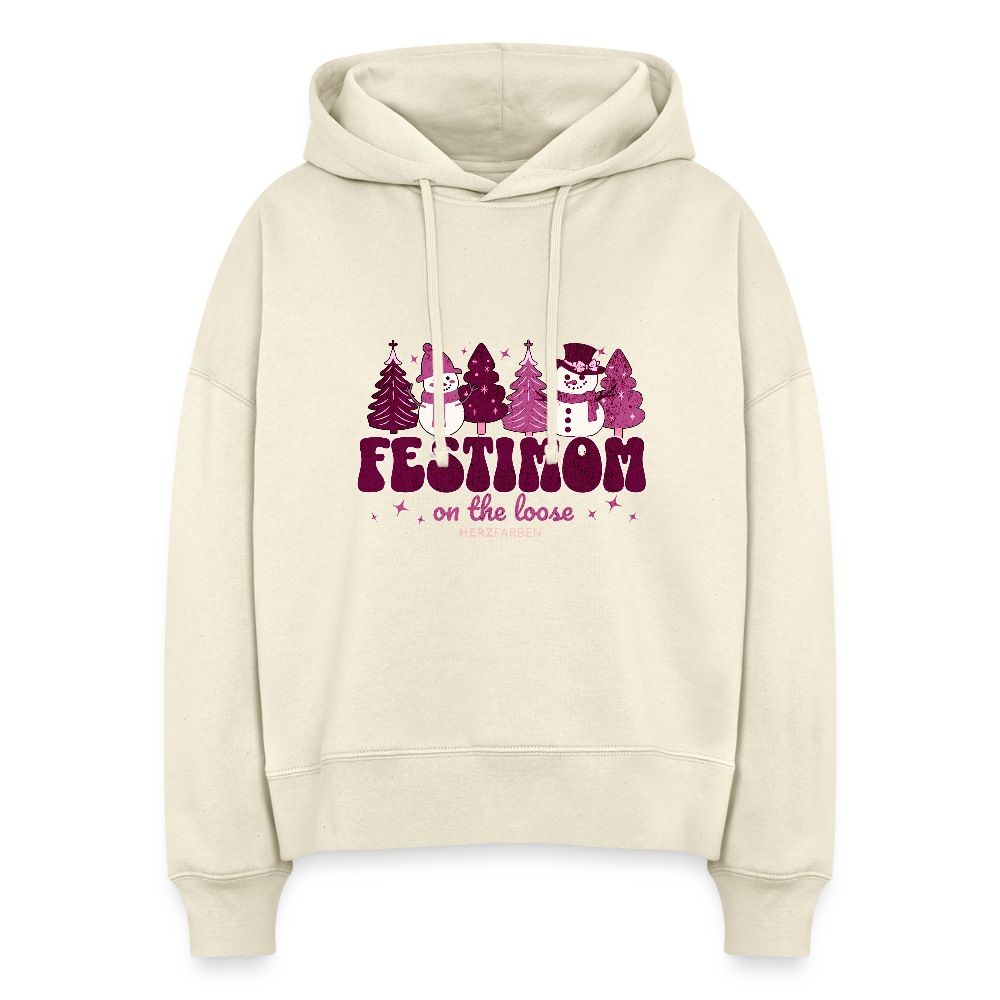 Bio Hoodie „Festimom on the Loose“ 🎄👩👧👦 | Weihnachten | 100% Bio-Baumwolle - Weißgrau