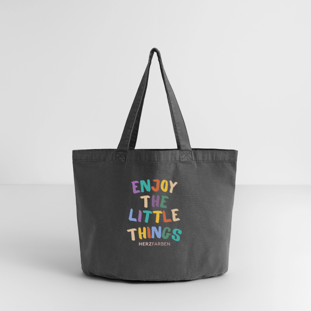 Vintage-Washed Shopper „Enjoy the little things“ | 100% recycelte Baumwolle | Nachhaltige Tasche - Vintage Schwarz