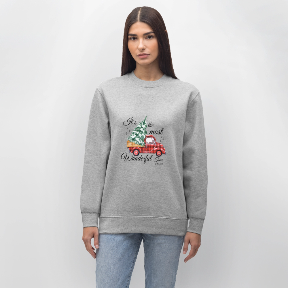 Weihnachts-Sweatshirt „Red Truck with Tree“ – 100% Bio-Baumwolle, nachhaltig & gemütlich 🎄✨ - Grau meliert