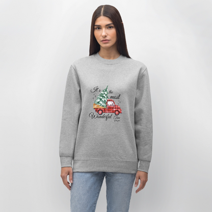 Weihnachts-Sweatshirt „Red Truck with Tree“ – 100% Bio-Baumwolle, nachhaltig & gemütlich 🎄✨ - Grau meliert