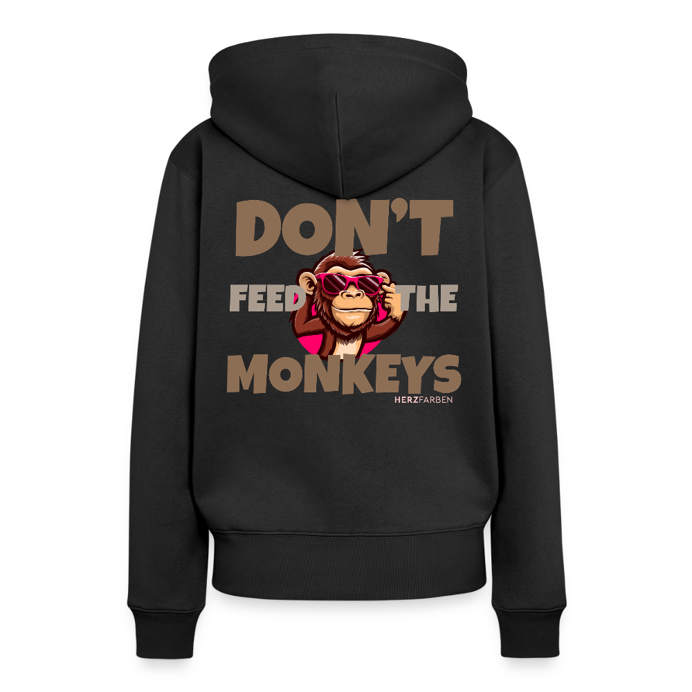 Herzfarben Damen Hoodie – DON’T FEED THE MONKEYS - Schwarz