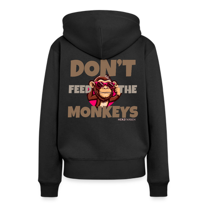 Herzfarben Damen Hoodie – DON’T FEED THE MONKEYS - Schwarz