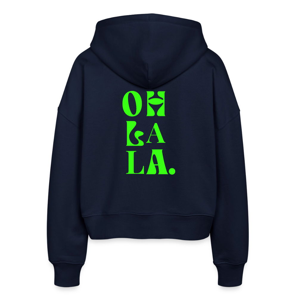 Zipp-Hoodie „OH LA LA“ – Trendiger Hoodie aus 100 % Bio-Baumwolle mit Neon-Print - Navy