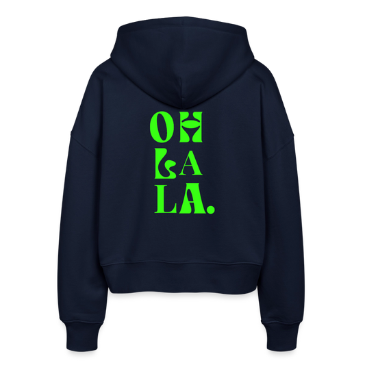 Zipp-Hoodie „OH LA LA“ – Trendiger Hoodie aus 100 % Bio-Baumwolle mit Neon-Print - Navy