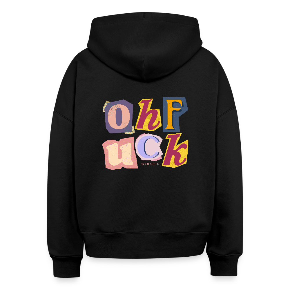 Herzfarben Hoodie „OH F*CK“ – Bunter Statement Hoodie aus 100 % Bio-Baumwolle | Unisex - Schwarz