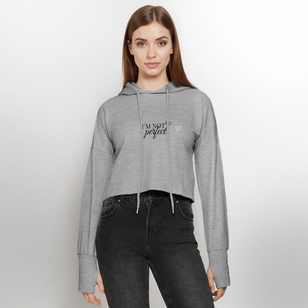 I’m Not Cropped Hoodie – Streetwear Damen Hoodie mit Herzblumen-Design - Grau meliert