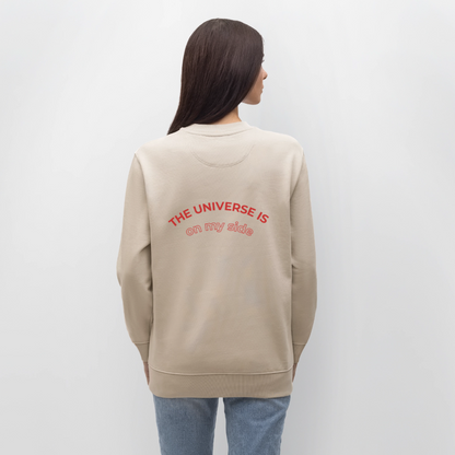 Bio Damen Sweatshirt „The Universe is on my side“ – Spiritueller Pullover aus 100% Bio-Baumwolle - Beige