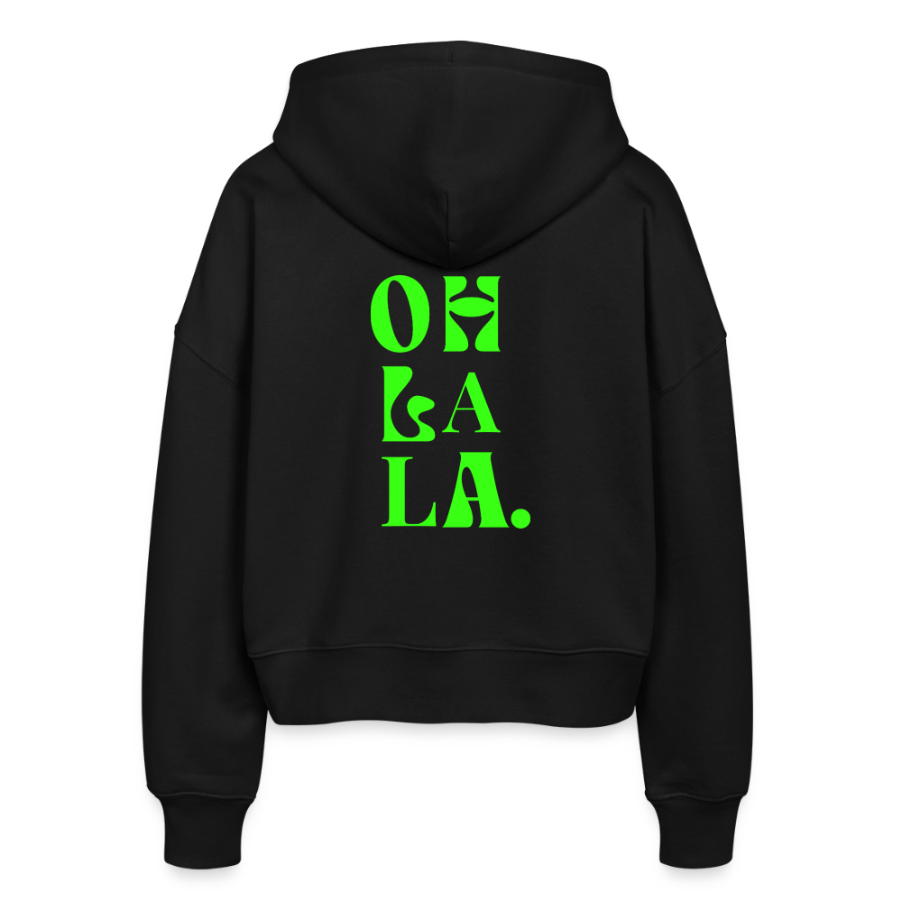 Zipp-Hoodie „OH LA LA“ – Trendiger Hoodie aus 100 % Bio-Baumwolle mit Neon-Print - Schwarz