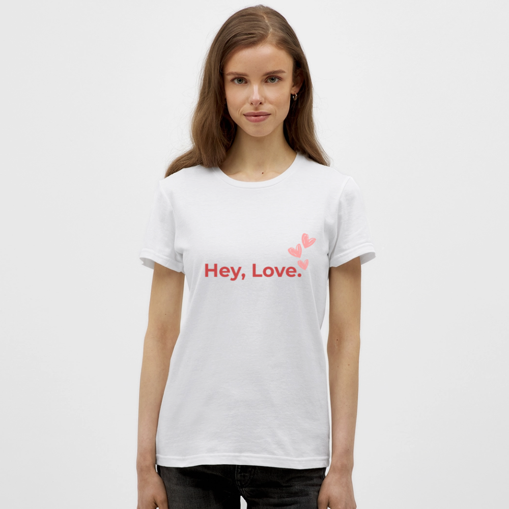 Hey Love T-Shirt – Statement Shirt mit Herzen | Liebevolles Design für Positive Vibes & Selflove - Weiß