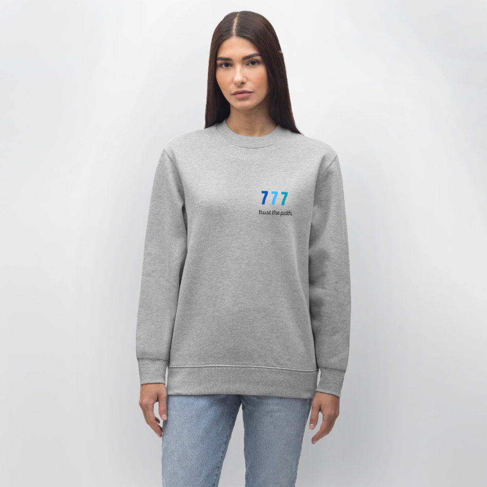 Bio Damen Sweatshirt „Trust the Path – 777“ – Spiritueller Pullover aus 100% Bio-Baumwolle - Grau meliert