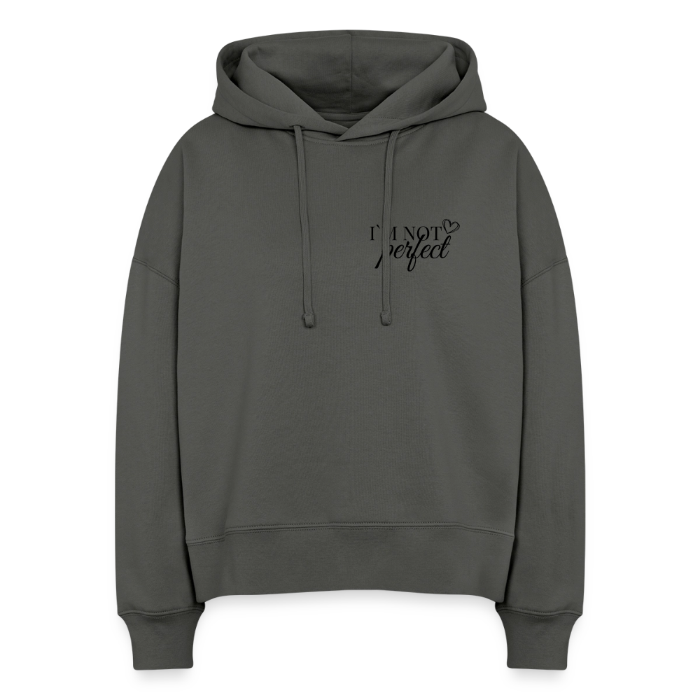 I’m Not Cropped Hoodie – Streetwear Damen Hoodie mit Herzblumen-Design 100% Bio Baumwolle - Anthrazit