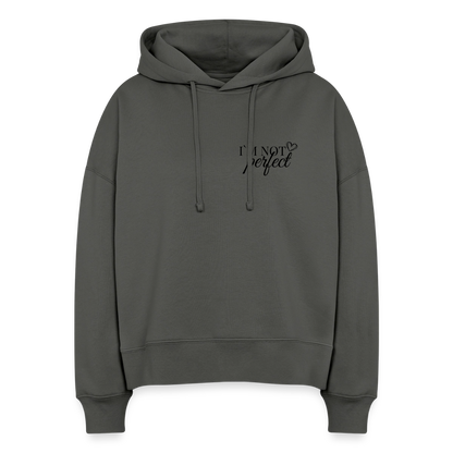 I’m Not Cropped Hoodie – Streetwear Damen Hoodie mit Herzblumen-Design 100% Bio Baumwolle - Anthrazit