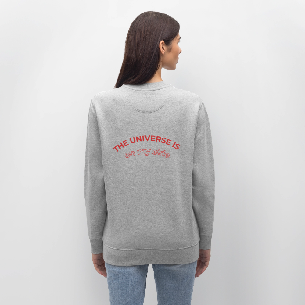 Bio Damen Sweatshirt „The Universe is on my side“ – Spiritueller Pullover aus 100% Bio-Baumwolle - Grau meliert