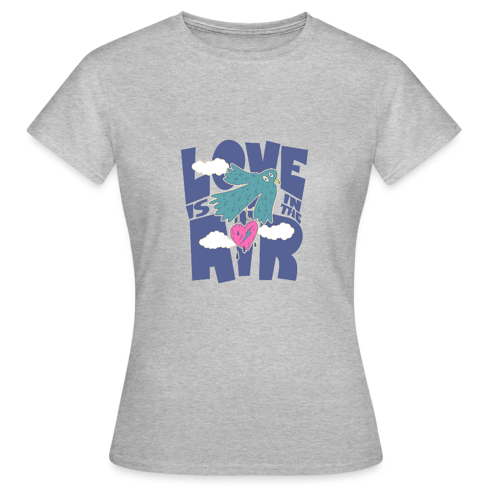 Love Is in the Air T-Shirt – Verspieltes Statement Shirt | Buntes Lifestyle Design mit Vogel & Herz - Grau meliert