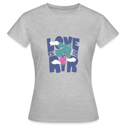 Love Is in the Air T-Shirt – Verspieltes Statement Shirt | Buntes Lifestyle Design mit Vogel & Herz - Grau meliert
