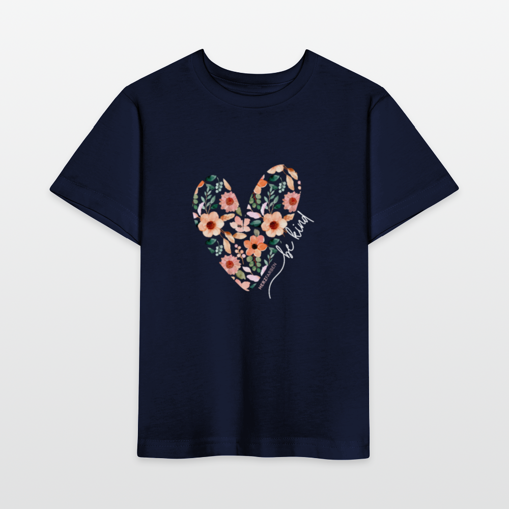 Herzfarben Kinder T-Shirt „Be Kind“ – Kindershirt aus 100 % Bio-Baumwolle (2–8 Jahre) - Navy