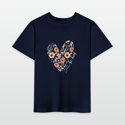 Herzfarben Kinder T-Shirt „Be Kind“ – Kindershirt aus 100 % Bio-Baumwolle (2–8 Jahre) - Navy