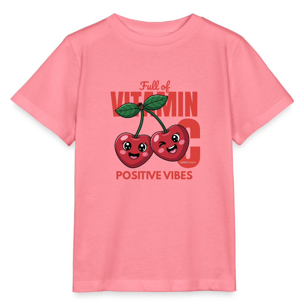 Herzfarben Kinder T-Shirt „Full of Vitamin C – Positive Vibes“ – Kindershirt aus 100 % Baumwolle - Pink 