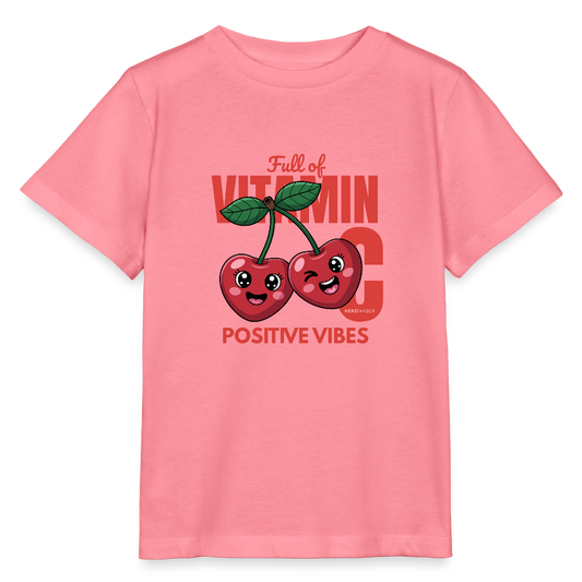 Herzfarben Kinder T-Shirt „Full of Vitamin C – Positive Vibes“ – Kindershirt aus 100 % Baumwolle - Pink 