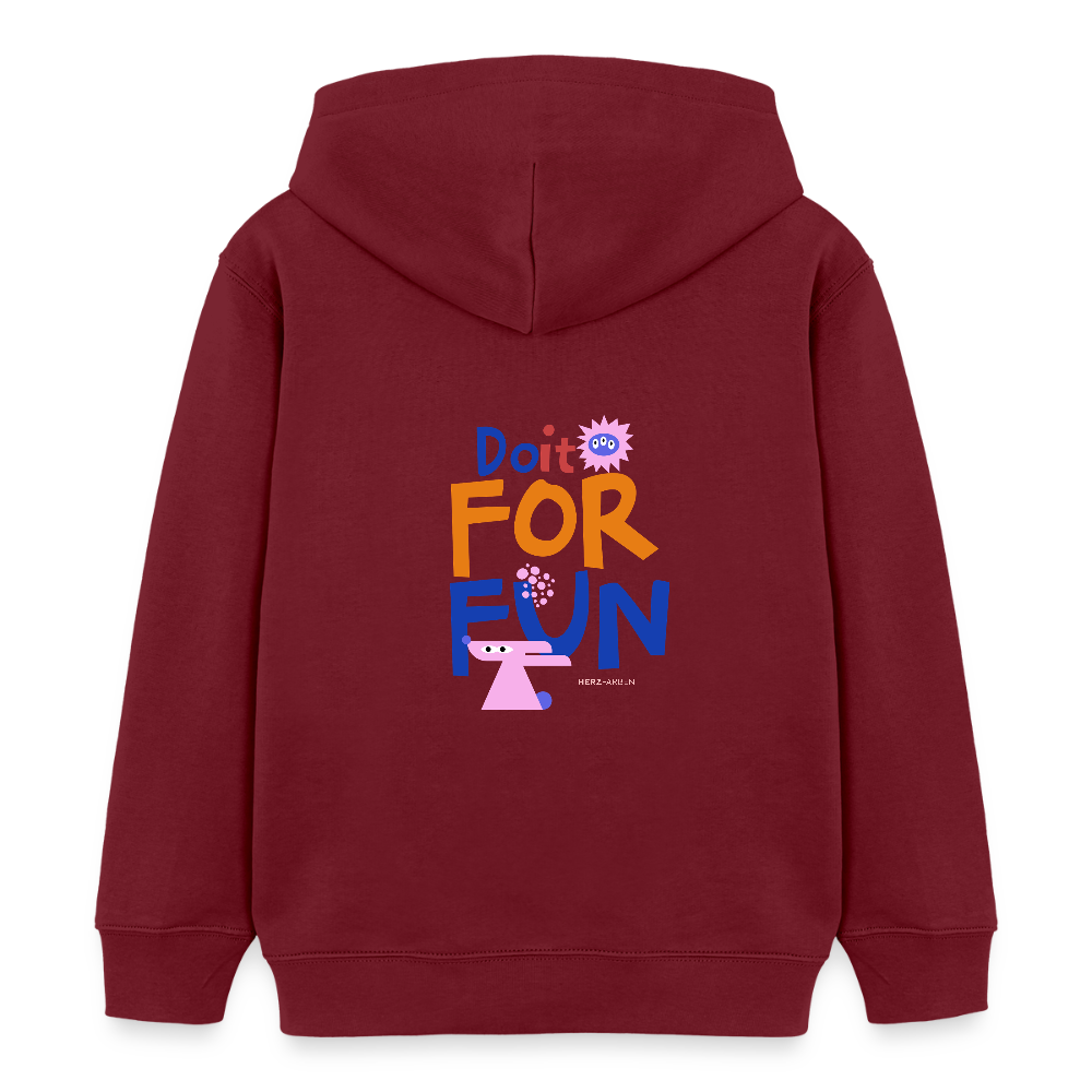 Kinder Hoodie – „Do it for Fun“ – aus 100% Bio-Baumwolle / 3-8 Jahre - Burgunderrot