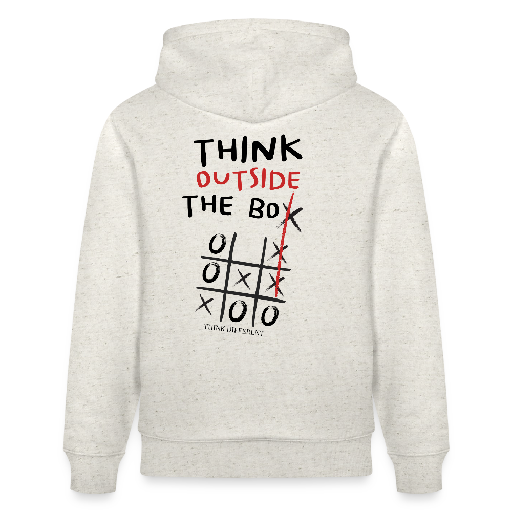 Hoodie „Think outside the box“ – Kreativer Sprüche Hoodie aus 100% Bio-Baumwolle - Beige meliert
