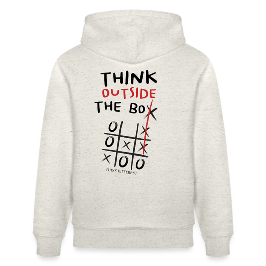 Hoodie „Think outside the box“ – Kreativer Sprüche Hoodie aus 100% Bio-Baumwolle - Beige meliert