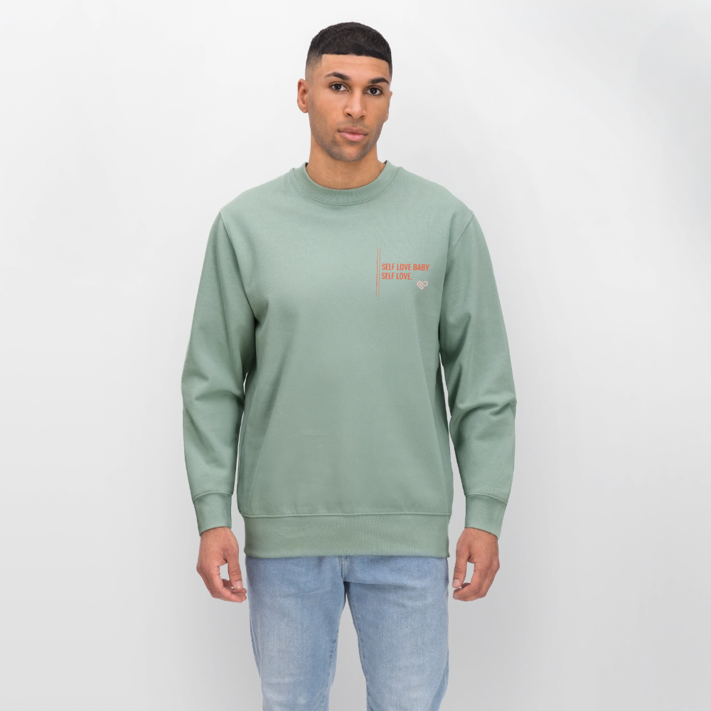 Sweatshirt „Self Love Baby, Self Love“ – Statement Sweater aus 100 % Bio-Baumwolle - Helles Graugrün