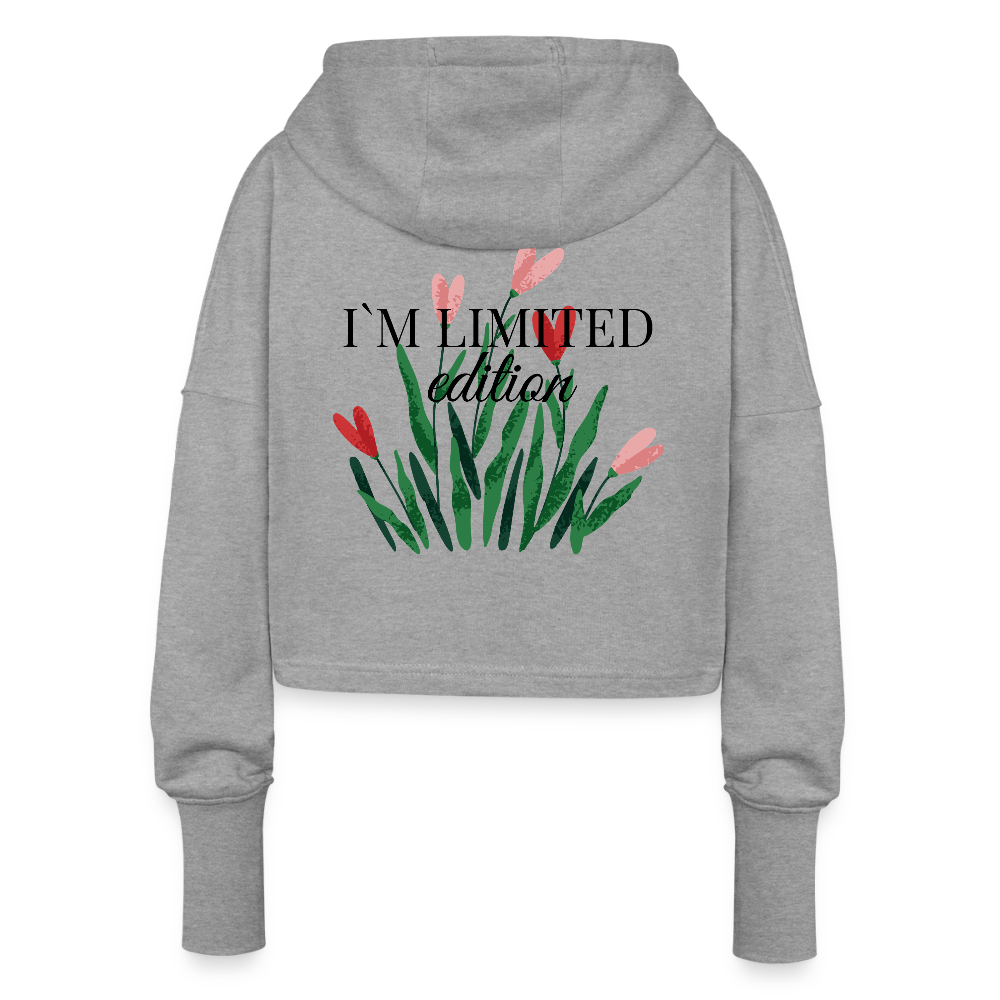 I’m Not Cropped Hoodie – Streetwear Damen Hoodie mit Herzblumen-Design - Grau meliert