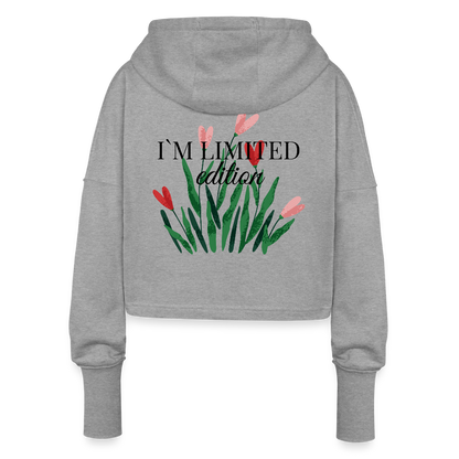 I’m Not Cropped Hoodie – Streetwear Damen Hoodie mit Herzblumen-Design - Grau meliert