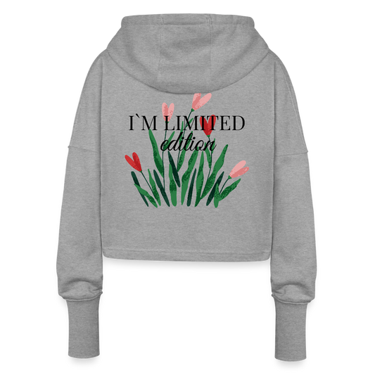 I’m Not Cropped Hoodie – Streetwear Damen Hoodie mit Herzblumen-Design - Grau meliert