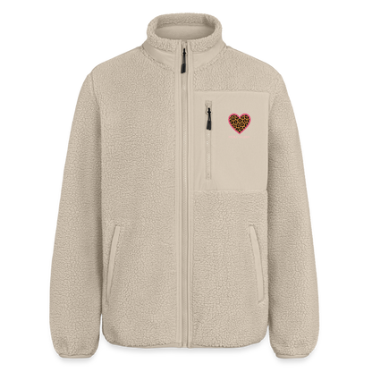 Unisex Sherpa Jacke „Leopard Heart“ – Unisex, Relaxed Fit, 100% recyceltes Polyester - Beige