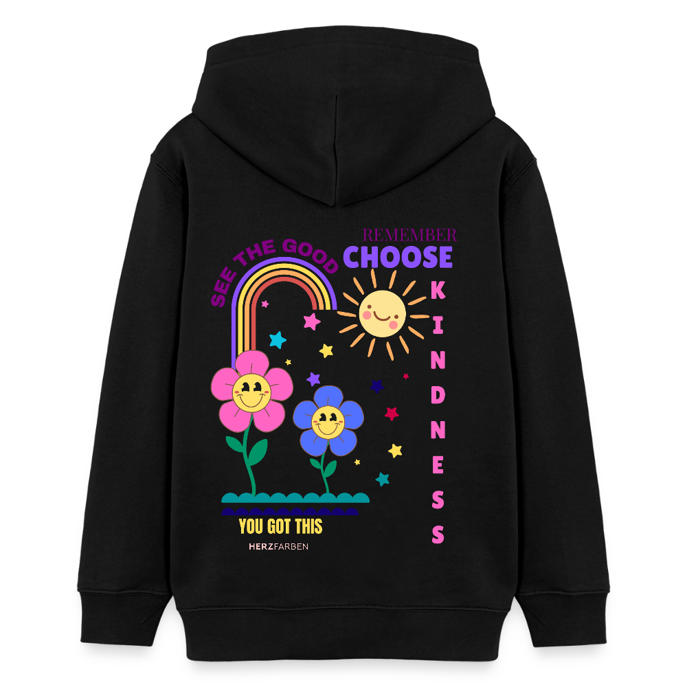 See the Good Kinder Hoodie – Bunter Hoodie mit Regenbogen & Blumen 🌸🌈☀️ - Schwarz