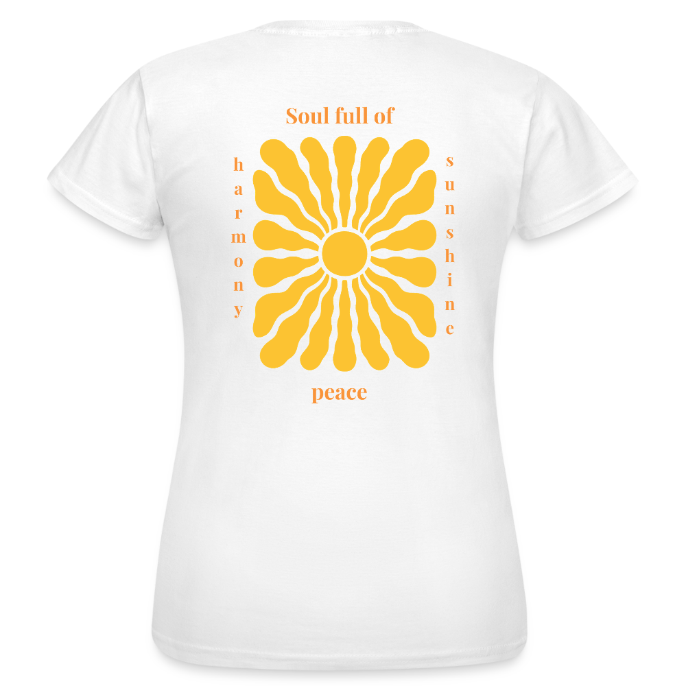 T-Shirt – „Soul full of Sunshine“ – Spirituelles Sonnendesign aus 100% Baumwolle - Weiß