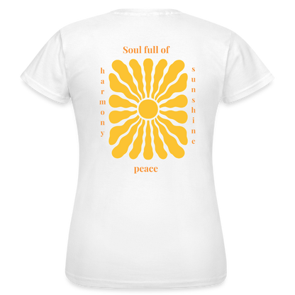 T-Shirt – „Soul full of Sunshine“ – Spirituelles Sonnendesign aus 100% Baumwolle - Weiß