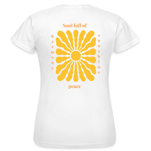 T-Shirt – „Soul full of Sunshine“ – Spirituelles Sonnendesign aus 100% Baumwolle - Weiß