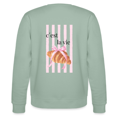 Sweatshirt „C’est la vie“ – French Chic Design aus 100 % Bio-Baumwolle - Helles Graugrün