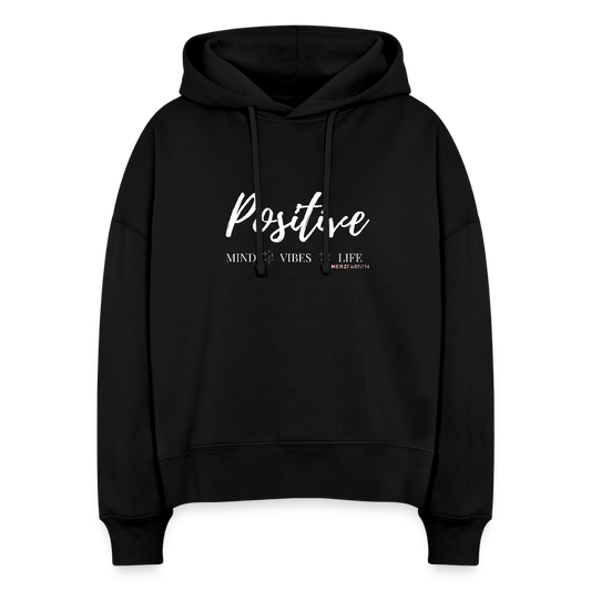 Positive Mind Vibes Life 100% Bio Baumwolle – Streetwear Damen Hoodie mit Motivationsspruch - Schwarz