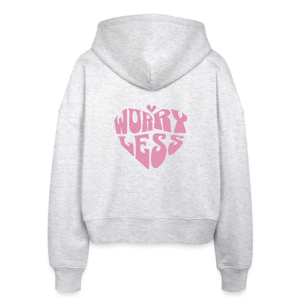 Worry Less Hoodie – Oversize Zip Hoodie aus Bio-Baumwolle in Grau mit Herz-Motiv - Weiß meliert