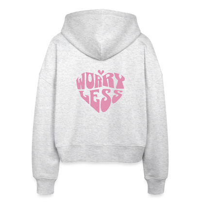 Worry Less Hoodie – Oversize Zip Hoodie aus Bio-Baumwolle in Grau mit Herz-Motiv - Weiß meliert
