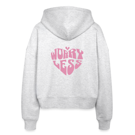 Worry Less Hoodie – Oversize Zip Hoodie aus Bio-Baumwolle in Grau mit Herz-Motiv - Weiß meliert
