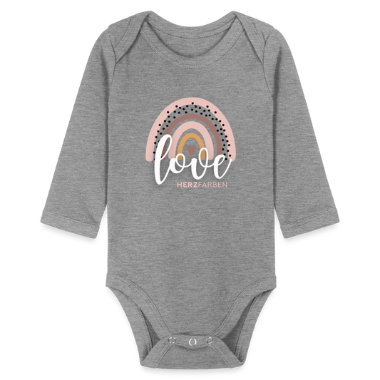 Love Baby Bio Langarm Body – Nachhaltiger Babybody mit Regenbogen-Print - Grau meliert